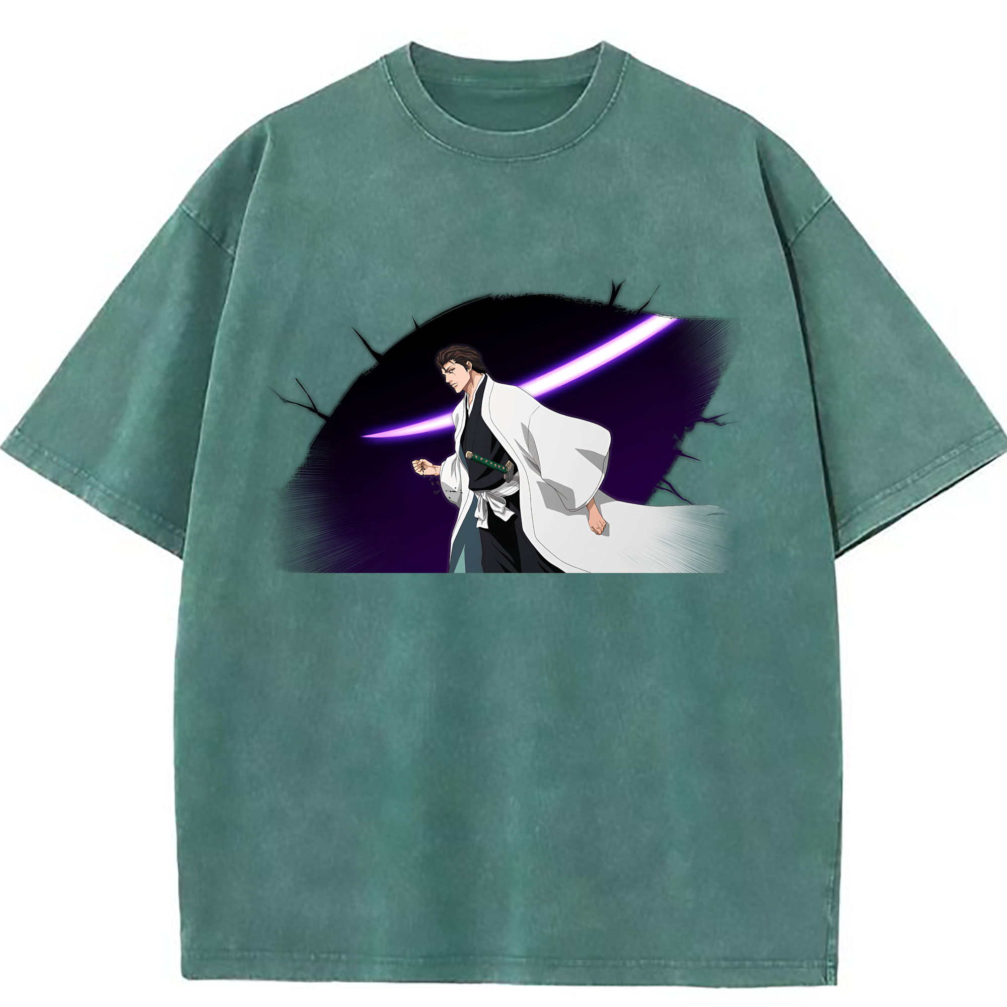 （画像用） ブリーチ 藍染 惣右介（あいぜん そうすけ） BLEACH Aizen Sousuke 綿100% ヴィンテージ風 半袖Tシャツ（フロントプリント）